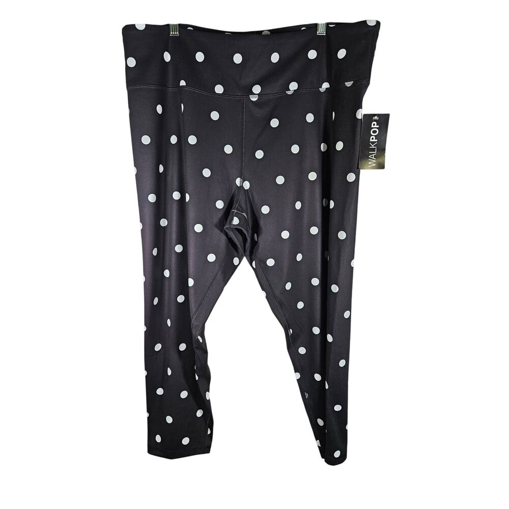 Walk Pop Women's Capri Legging Black and White Polka‎ Dot Size 3x NWT